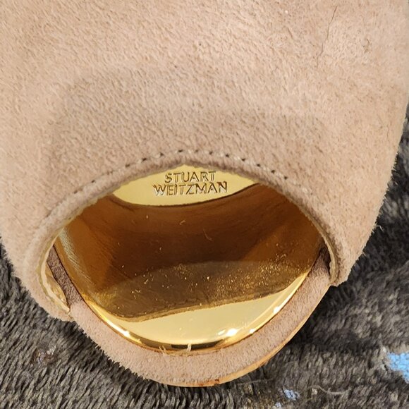 Stuart Weitzman Beige Suede Anna Cork Wedge Platform Peep Toe Pumps Size 9 - Picture 3 of 13